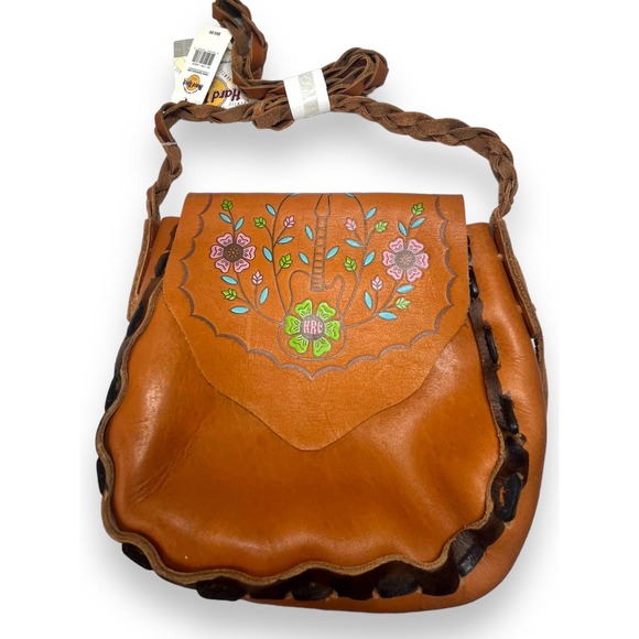 Vtg Hard Rock Cafe Tooled Leather Crossbody Bag Purse | NEW Vintage! - Picture 9 of 12